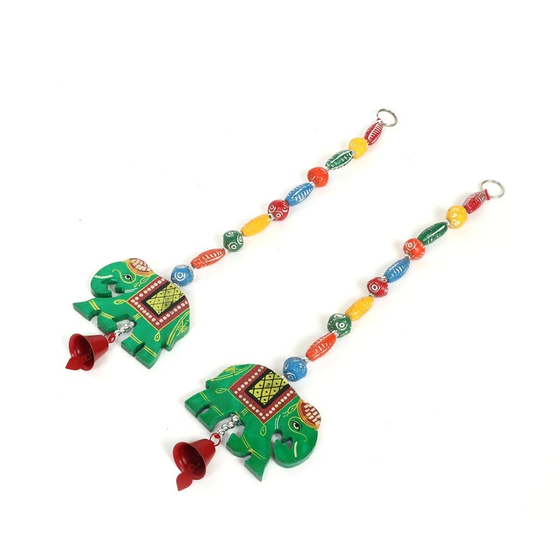 SolSha SolSha Home Decor Wall Hangings with Toran Elephant Latkans and Bells for Home Wedding Stage Backdrop and Festive Decoration Green Pack of 2  - Image 2