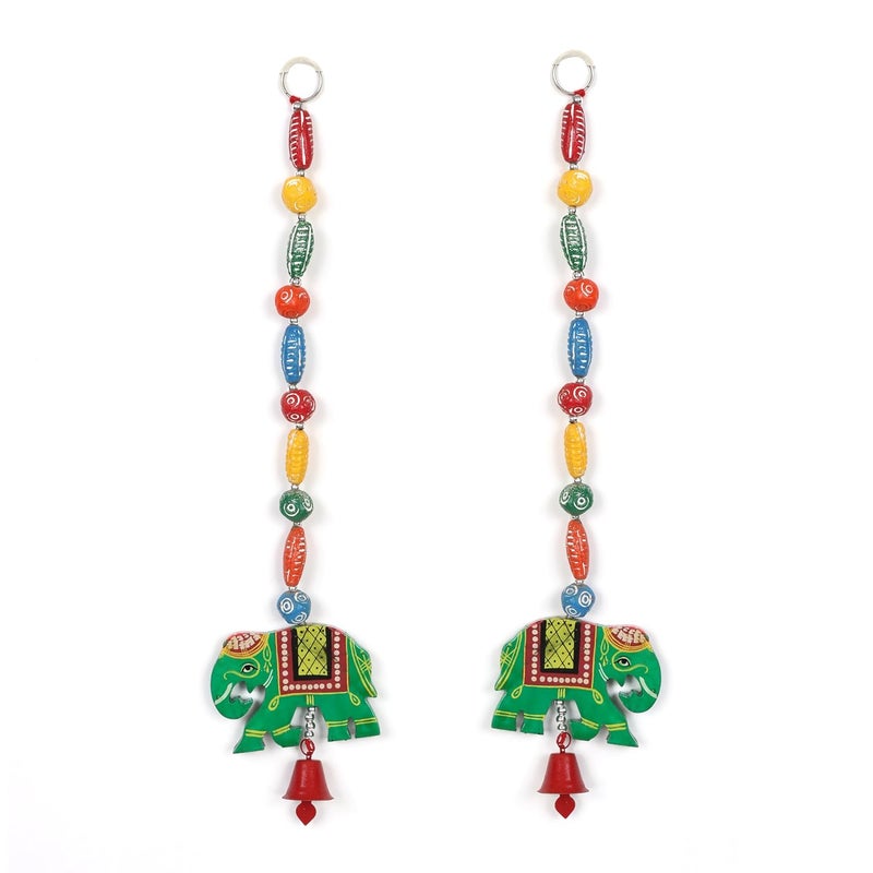 SolSha SolSha Home Decor Wall Hangings with Toran Elephant Latkans and Bells for Home Wedding Stage Backdrop and Festive Decoration Green Pack of 2  - Image 1