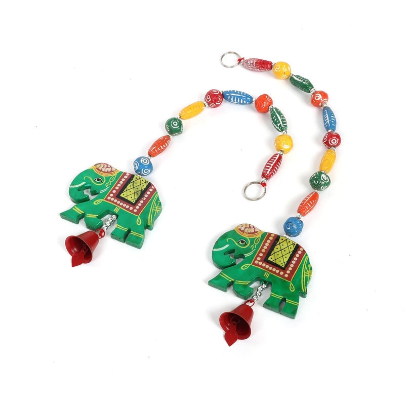 SolSha SolSha Home Decor Wall Hangings with Toran Elephant Latkans and Bells for Home Wedding Stage Backdrop and Festive Decoration Green Pack of 2  - Image 4