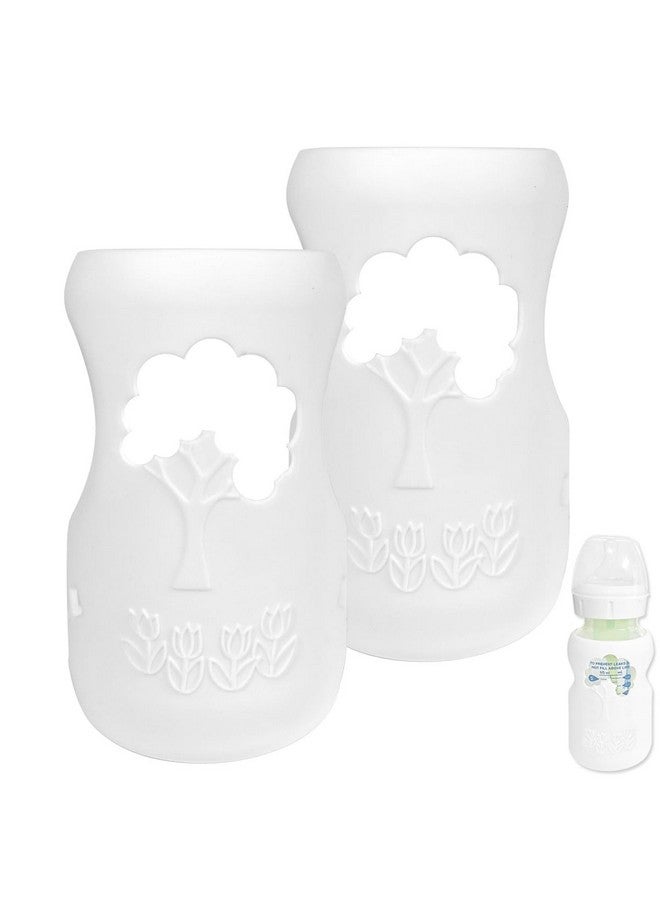 ROMIRUS Beaby Glass Bottle Silicon Sleeves Compatible With Dr. Brown'S Natural Flow Options+ Wide Neck Glass Baby Bottles (9 Oz, White, 2 Pack) - Image 1