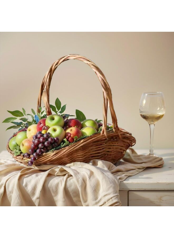 11.8'' Handwoven Wicker Picnic Basket, Harvest Portable Woven Basket Flower Gathering, Sturdy Woven Multipurpose for Storage Easter Organizing Home Decor - Image 5