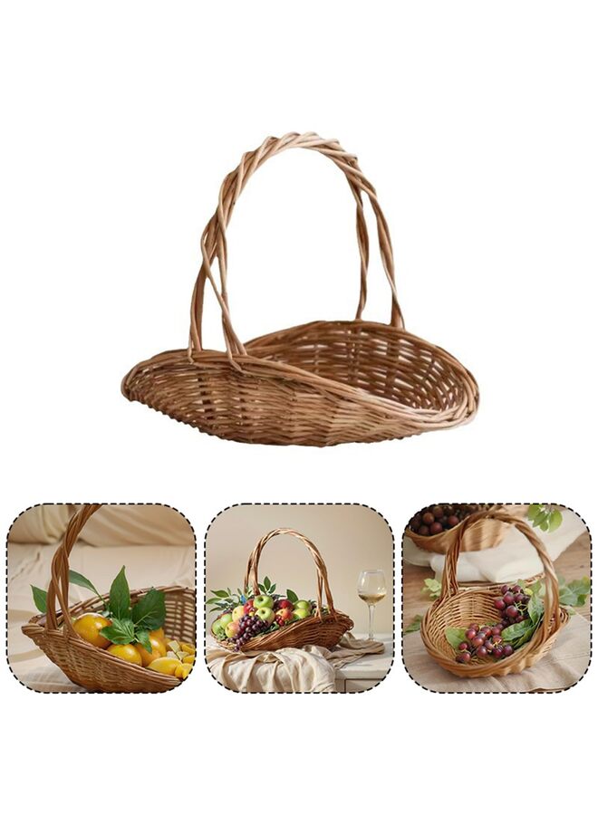 11.8'' Handwoven Wicker Picnic Basket, Harvest Portable Woven Basket Flower Gathering, Sturdy Woven Multipurpose for Storage Easter Organizing Home Decor - Image 2