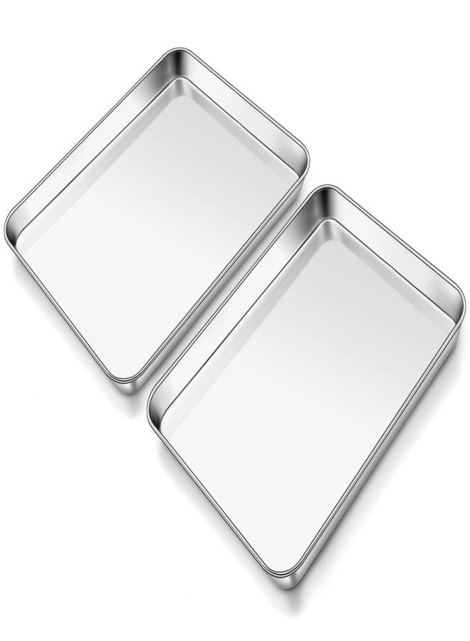 Homikit 2 Pack Baking Sheet, 9 x 13 Inches Stainless Steel Quarter Sheet Pan Set for Baking Cooking Toasting, Metal Cookie Tray Fits Toaster Oven, Non Stick & Rust Free, Dishwasher Safe - Image 1