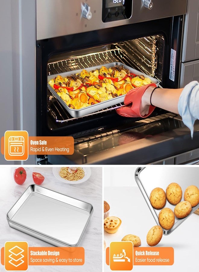 Homikit 2 Pack Baking Sheet, 9 x 13 Inches Stainless Steel Quarter Sheet Pan Set for Baking Cooking Toasting, Metal Cookie Tray Fits Toaster Oven, Non Stick & Rust Free, Dishwasher Safe - Image 3