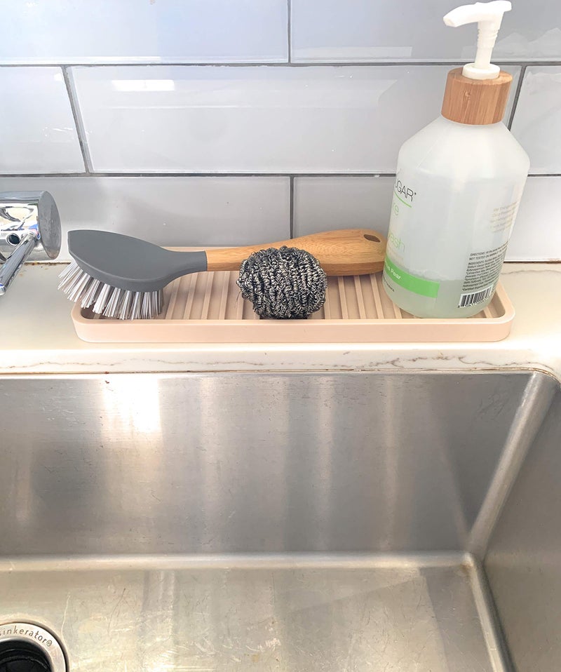 Happitasa Silicone Kitchen Sink Organizer Tray, Sponge Holder and Countertop Protector | Bathroom and Kitchen Soap Dish and Dispenser Tray (Sand Dollar, 12"x4") - Image 2