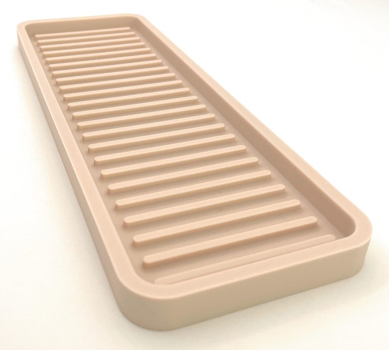 Happitasa Silicone Kitchen Sink Organizer Tray, Sponge Holder and Countertop Protector | Bathroom and Kitchen Soap Dish and Dispenser Tray (Sand Dollar, 12"x4") - Image 1