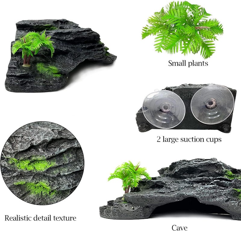Kathson منصة تسخين السلحفاة من كاثسون مع أكواب شفط خطوة تسلق السلحفاة زينة حوض السمك صخرة رصيف السلحفاة العائمة منطقة الراحة للتسخين للبرمائيات والزواحف رمادي - Image 2