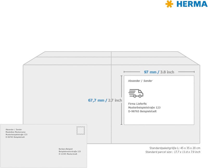 Herma 4359 Self Adhesive Shipping Labels, 8 Labels per A4 Sheet, 25 Sheets, 97 x 67.7 mm, 200 Labels, Blank Parcel Labels Stickers, Sticky Labels for Laser & Inkjet Printer, White - Image 4