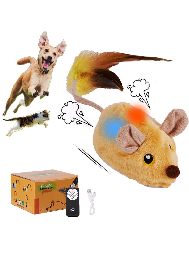 Interactive Escaping Mice Squeaky Cat Toys with Lights  Auto-Turn, Rechargeable Moving Dog Toys Remote Control Pet Toy Squeaky for Small/Medium/Large Dogs  Cats - Yellow - Image 1