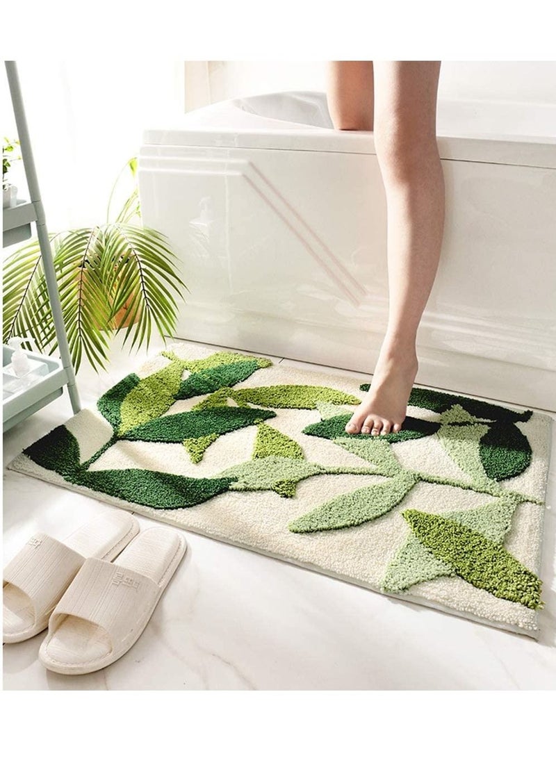 Y&D Green Leaves Bath Mats Bathroom Rugs Non-Slip Soft Microfiber Absorbent Machine Washable Entrance Doormat for Floor Tub Shower 17.5 25.5 Inches - Image 1