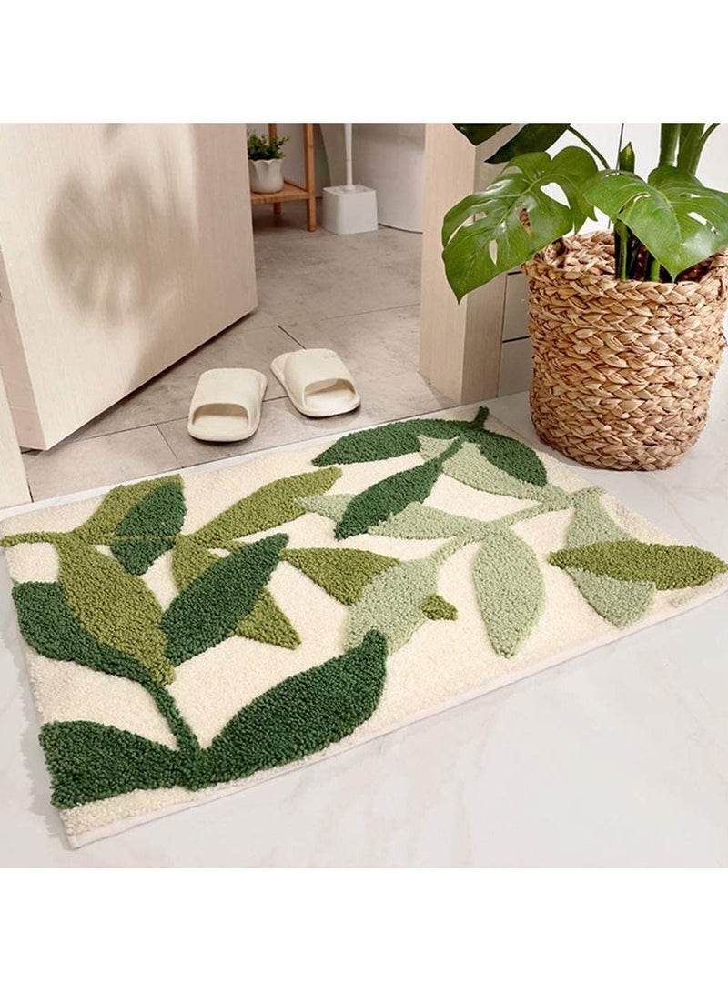 Y&D Green Leaves Bath Mats Bathroom Rugs Non-Slip Soft Microfiber Absorbent Machine Washable Entrance Doormat for Floor Tub Shower 17.5 25.5 Inches - Image 5