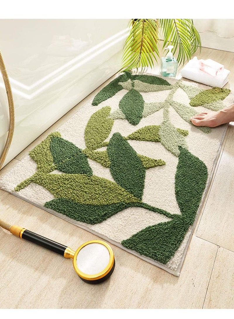 Y&D Green Leaves Bath Mats Bathroom Rugs Non-Slip Soft Microfiber Absorbent Machine Washable Entrance Doormat for Floor Tub Shower 17.5 25.5 Inches - Image 4