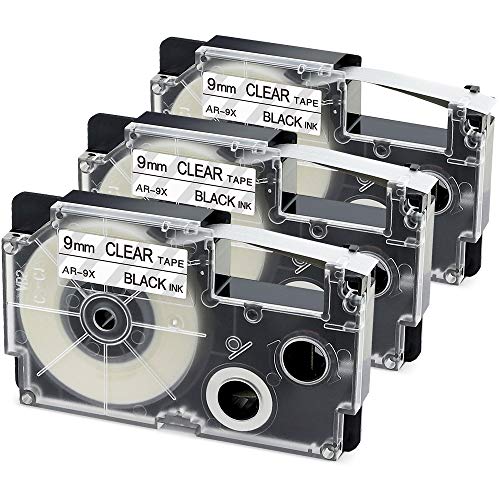 Aonomi XR-9X2S XR-9X Label Tape Replace for Casio 3/8" 9mm Black on Clear Labeling Tape Compatible with Casio KL-120 KL-60 KL60SR KL100 KL750 KL780 KL7000 KL7200 Label Maker, 3-Pack - Image 1
