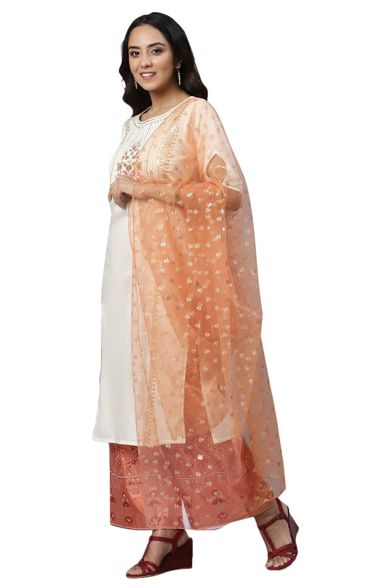 Aurelia Women Liva Off-White Sequined Kurta & Palazzo With Dupatta_22Aud10485-703078_S - Image 3