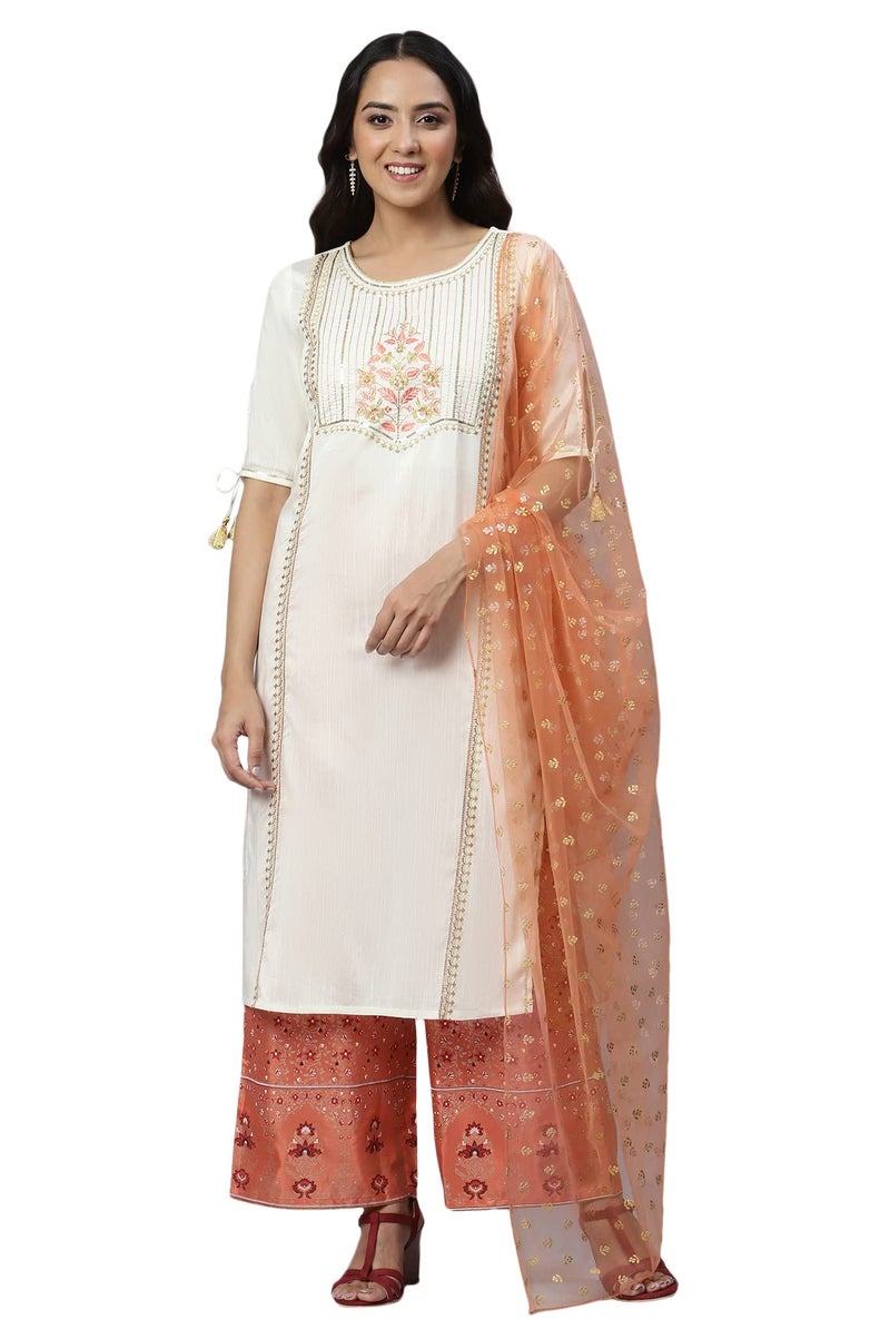Aurelia Women Liva Off-White Sequined Kurta & Palazzo With Dupatta_22Aud10485-703078_S - Image 1