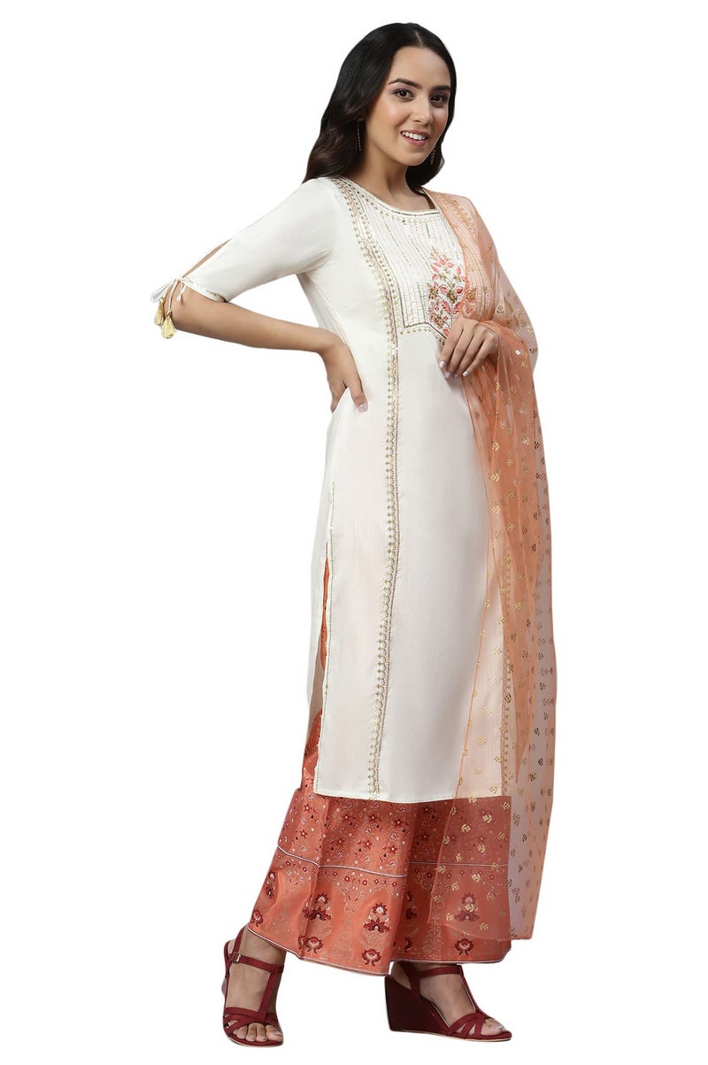 Aurelia Women Liva Off-White Sequined Kurta & Palazzo With Dupatta_22Aud10485-703078_S - Image 5