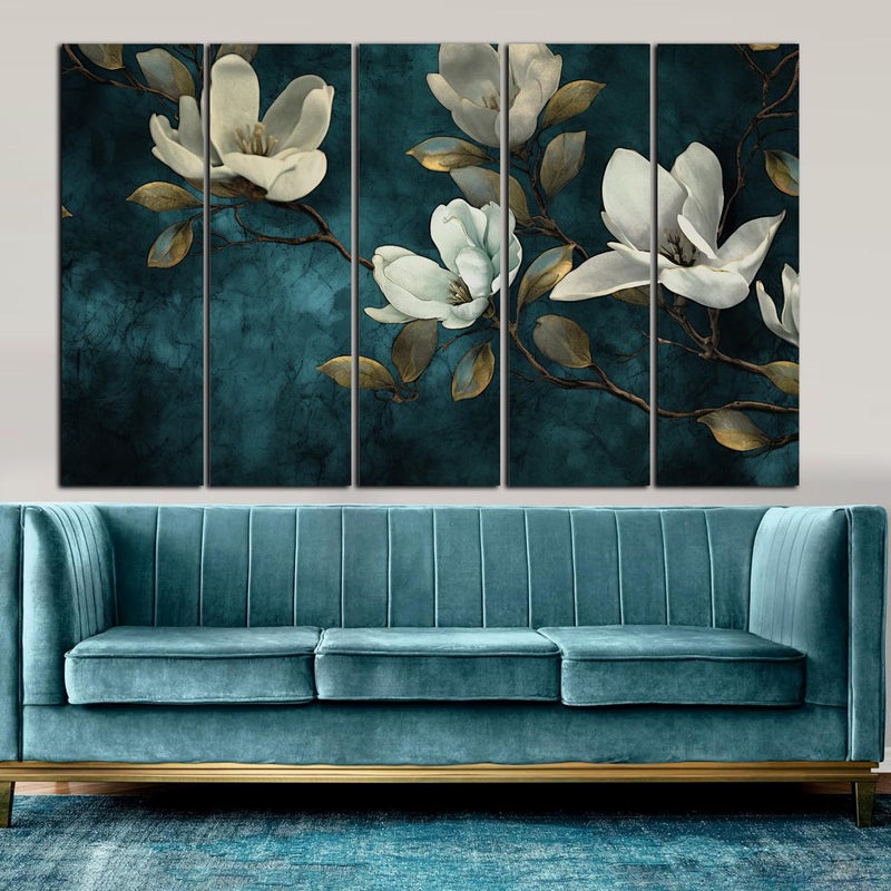 KYARA ARTS-green White Flower painting with frame Big Size (30x48) Wall Art for living room,Bedroom,Drawing room,Hotels-Wooden Framed-Digital Painting - Image 3