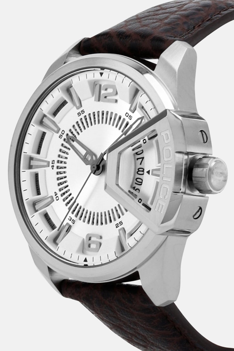 POLICE Men PEWJB0005601 Leather Analog Watch 45 mm With Bracelet, Brown - Image 5