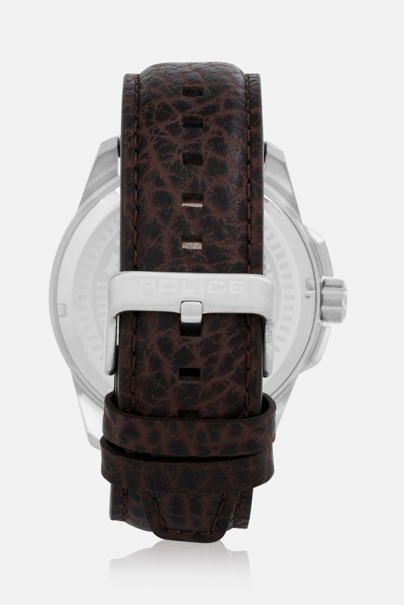 POLICE Men PEWJB0005601 Leather Analog Watch 45 mm With Bracelet, Brown - Image 4