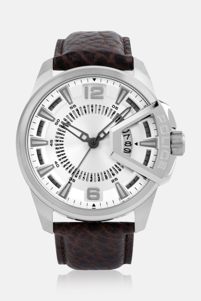 POLICE Men PEWJB0005601 Leather Analog Watch 45 mm With Bracelet, Brown - Image 3