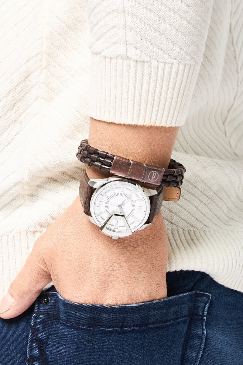 POLICE Men PEWJB0005601 Leather Analog Watch 45 mm With Bracelet, Brown - Image 2