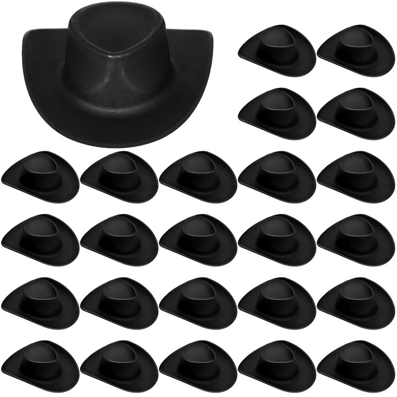 VICROIC 24 PCS Mini Cowboy Hat, Plastic Miniature Western Cowgirl Hat for Party Accessories, Cute Doll Hat Party Dress Hat for Dollhouse Birthday Decoration (Black) - Image 1