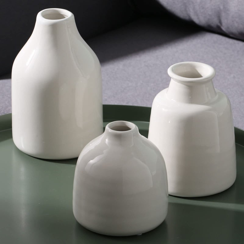 hjn Small White Vase Set of 3 for Modern Home Decor,Ceramic Vases for Centerpieces Flower Vases for Living Room Wedding/Dinner Table/Party -White - Image 2