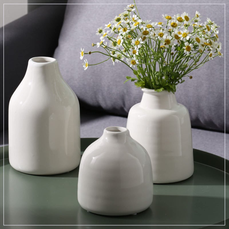 hjn Small White Vase Set of 3 for Modern Home Decor,Ceramic Vases for Centerpieces Flower Vases for Living Room Wedding/Dinner Table/Party -White - Image 4