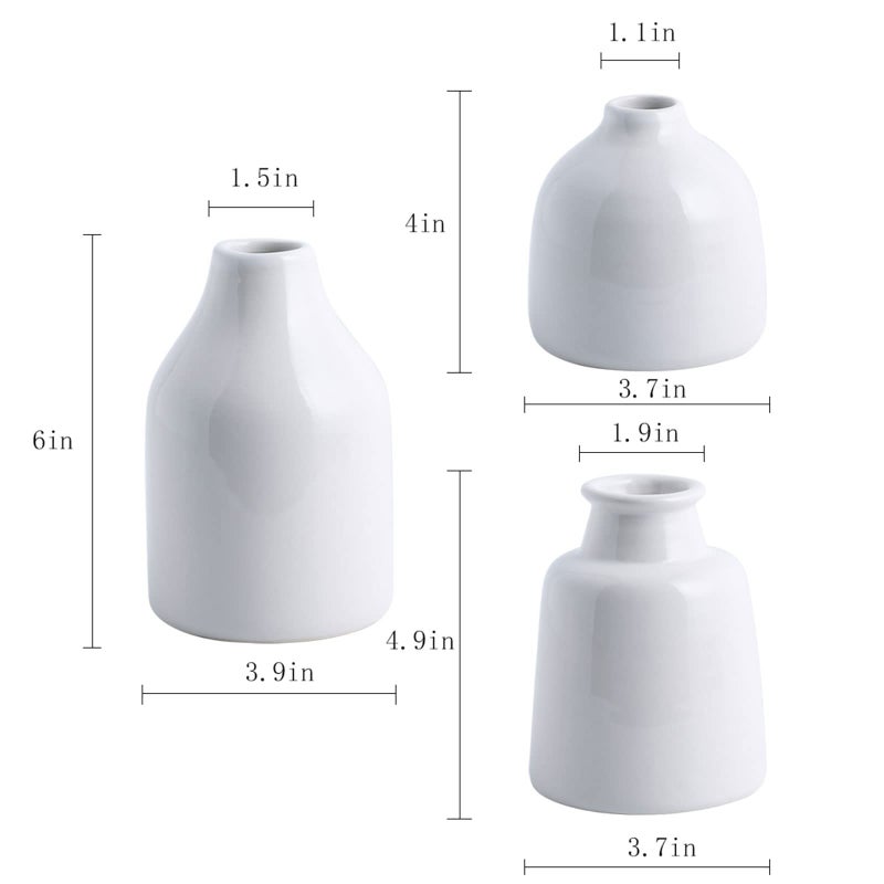 hjn Small White Vase Set of 3 for Modern Home Decor,Ceramic Vases for Centerpieces Flower Vases for Living Room Wedding/Dinner Table/Party -White - Image 3