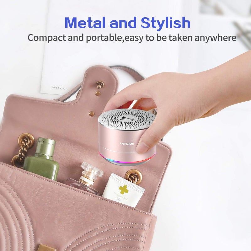 LENRUE A2 Portable Wireless Bluetooth Speaker with Lights and Lanyard,5W Mini Small Metal Speakers Bluetooth 5.0/Aux-in for iPhone Android Home Outdoor, Gifts for Women/Girls - Image 2