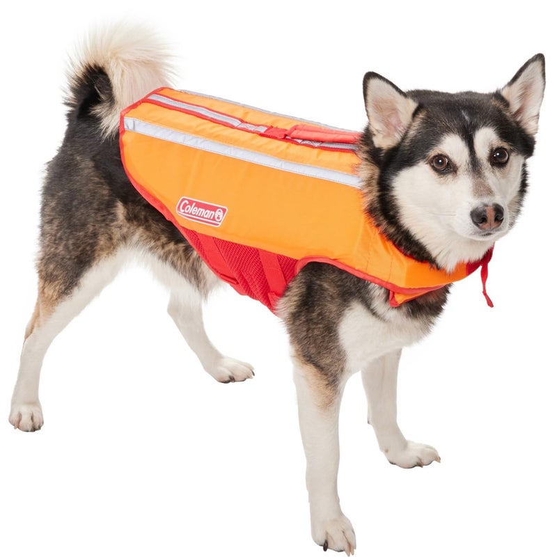 COLEMAN Pet Flotation Dog Vest, Large (up to 85 lbs). 16.5 in L x 28-32 in W - Blaze Orange & Red