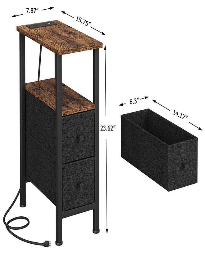 VIMBER Narrow Side Table for Small Spaces, Skinny End Table with Charging Station, Sofa Beside Table with 2 Drawers 1 Open Compartment, Slim Nightstand with USB Ports Outlet, Rustic and Brown UTBT005FV2 - Image 5