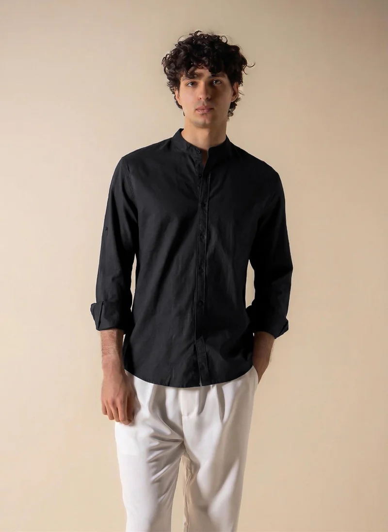 شايبس LINEN COTTON BAND COLLAR SHIRT