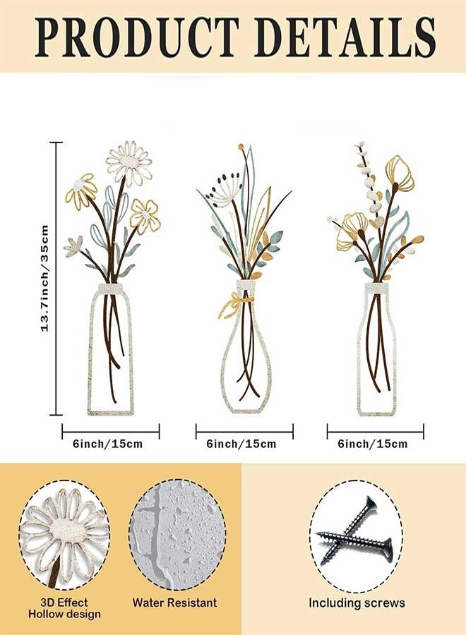 RAWAID Metal Flowers Wall Arts, Rustic Farmhouse Decor Beige Minimalist Flower Wall Decors for Living room Bathroom Bedroom Dining Room, Housewarming Gifts - Image 5