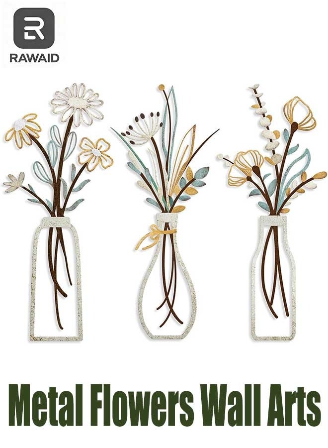 RAWAID Metal Flowers Wall Arts, Rustic Farmhouse Decor Beige Minimalist Flower Wall Decors for Living room Bathroom Bedroom Dining Room, Housewarming Gifts - Image 1
