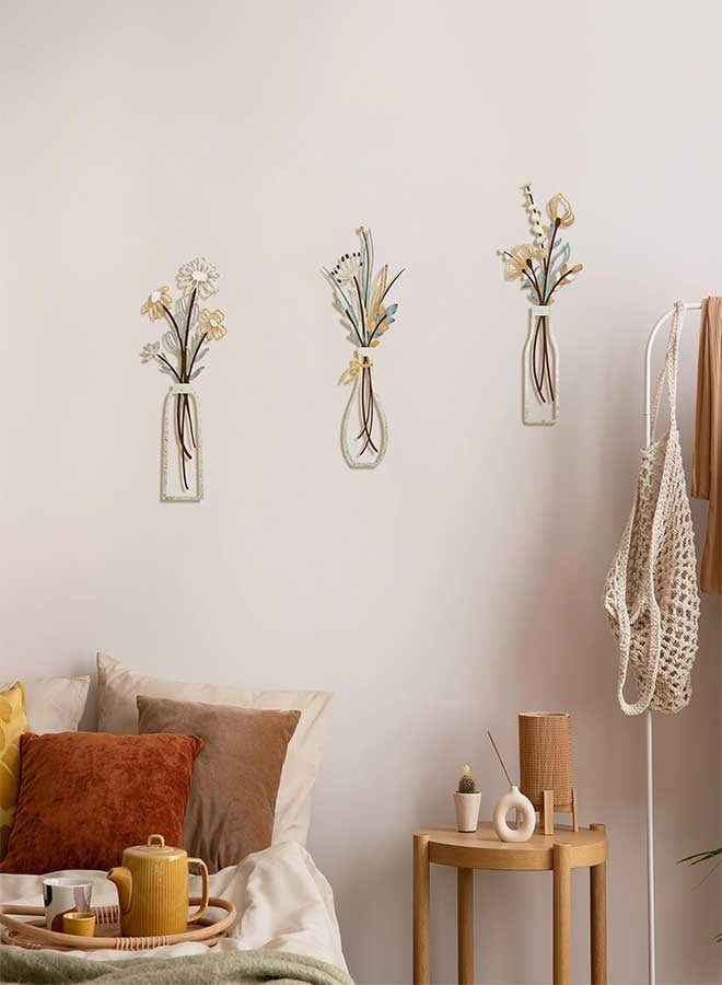 RAWAID Metal Flowers Wall Arts, Rustic Farmhouse Decor Beige Minimalist Flower Wall Decors for Living room Bathroom Bedroom Dining Room, Housewarming Gifts - Image 4