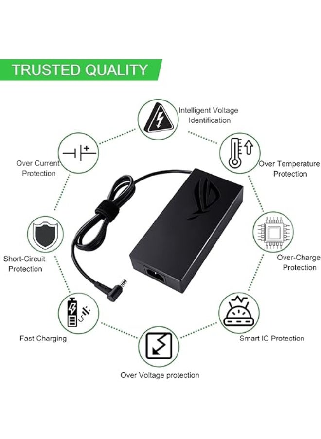 شاحن لابتوب قوي 200 واط للألعاب - 20 فولت 10 أمبير - بديل عملي وذو جودة عالية لسلسلة ASUS ROG Zephyrus و Strix G15