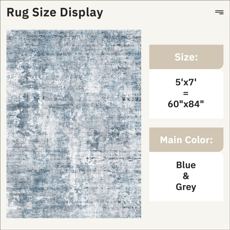 Soalmost Abstract Rug 5x7 Machine Washable Area Indoor Blue Low Pile Non-Slip Foldable Thin Accent Rugs for Bedroom Living Room Dining Room - Image 4