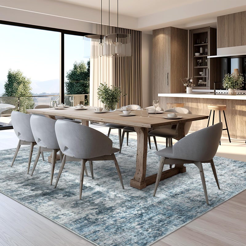 Soalmost Abstract Rug 5x7 Machine Washable Area Indoor Blue Low Pile Non-Slip Foldable Thin Accent Rugs for Bedroom Living Room Dining Room - Image 5