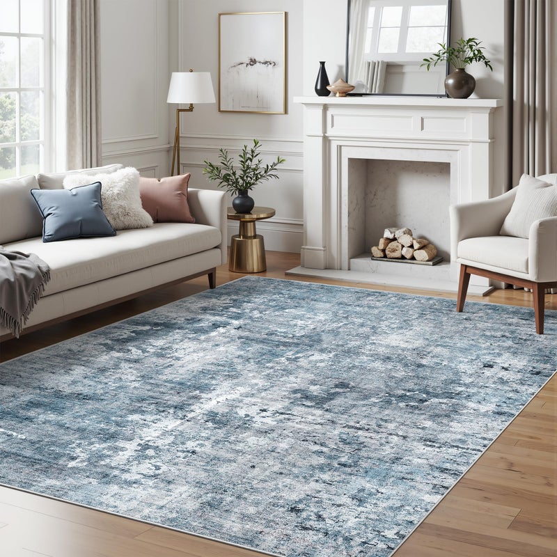 Soalmost Abstract Rug 5x7 Machine Washable Area Indoor Blue Low Pile Non-Slip Foldable Thin Accent Rugs for Bedroom Living Room Dining Room - Image 3