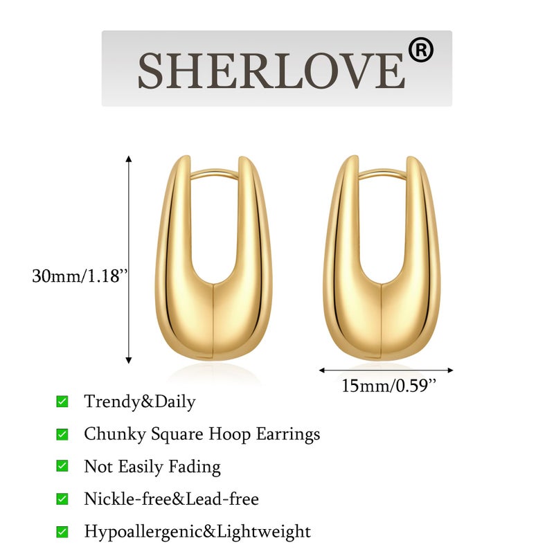 SHERLOVE Trendy Gold Plated Square Hoop Earrings for Women Chunky Statement Big Hoops Drop Dangle Earrings Lightweight Hypoallergenic Fashion Gold Plated Jewelry - Image 5