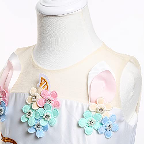 Yipkorra Unicorn Dress for Girls Unicorn Costume Pageant Princess Party Birthday Long Gown with Unicorn Headband & Necklace (Pink, 120 4-5 Years) - Image 4