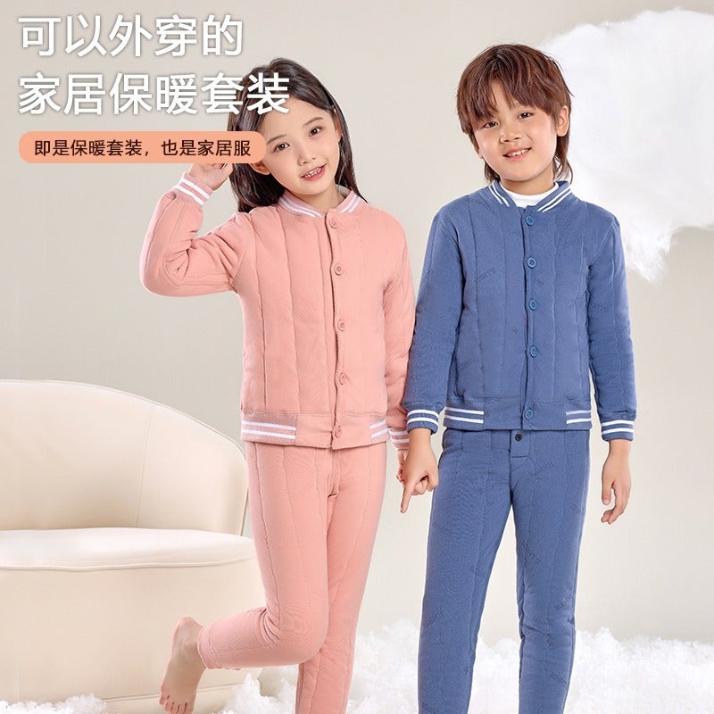 Children'S Autumn Clothes And Trousers Wool Suit Girls' Cotton-Padded Fleece-Lined Thickened Winter School Uniform Artifact Boys' Thermal Underwear - Image 4
