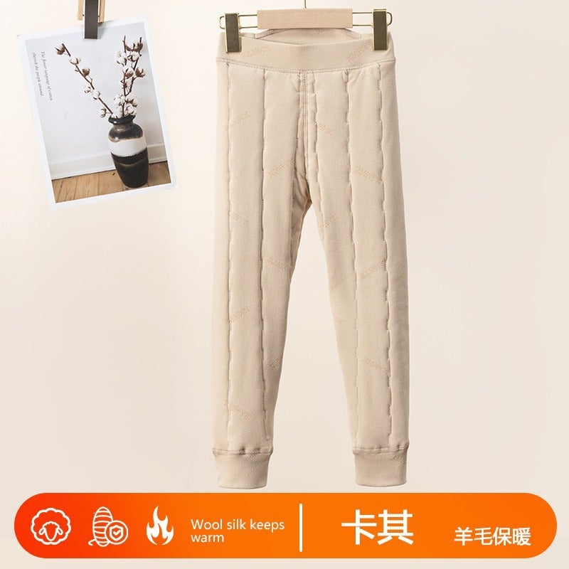 Children'S Autumn Clothes And Trousers Wool Suit Girls' Cotton-Padded Fleece-Lined Thickened Winter School Uniform Artifact Boys' Thermal Underwear - Image 1