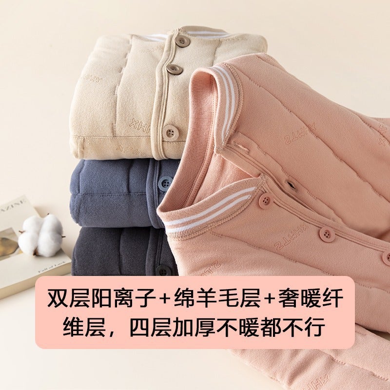 Children'S Autumn Clothes And Trousers Wool Suit Girls' Cotton-Padded Fleece-Lined Thickened Winter School Uniform Artifact Boys' Thermal Underwear - Image 3