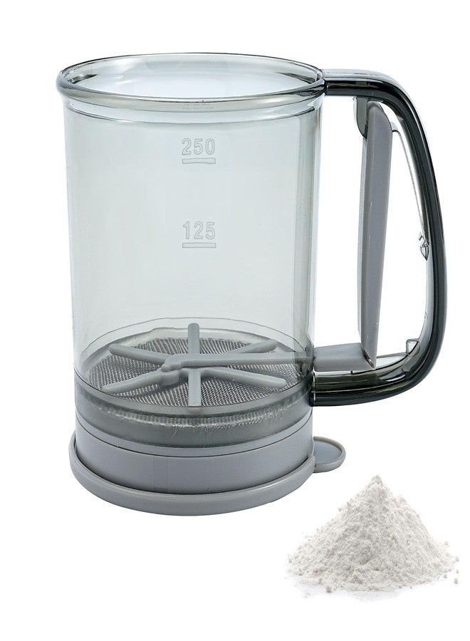Roucerlin Double Layer Fine Mesh Flour Sifter for Baking, 1.5 Cup Plastic Sifter for Powdered Sugar with Tray, One Hand Press Design Strainer for Kitchen Cakes - Image 1