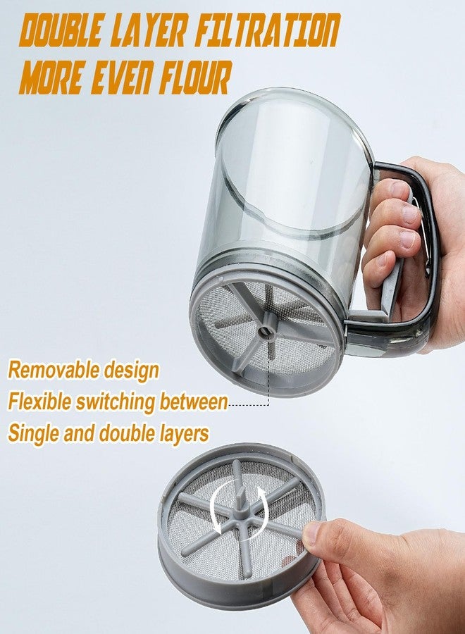 Roucerlin Double Layer Fine Mesh Flour Sifter for Baking, 1.5 Cup Plastic Sifter for Powdered Sugar with Tray, One Hand Press Design Strainer for Kitchen Cakes - Image 5