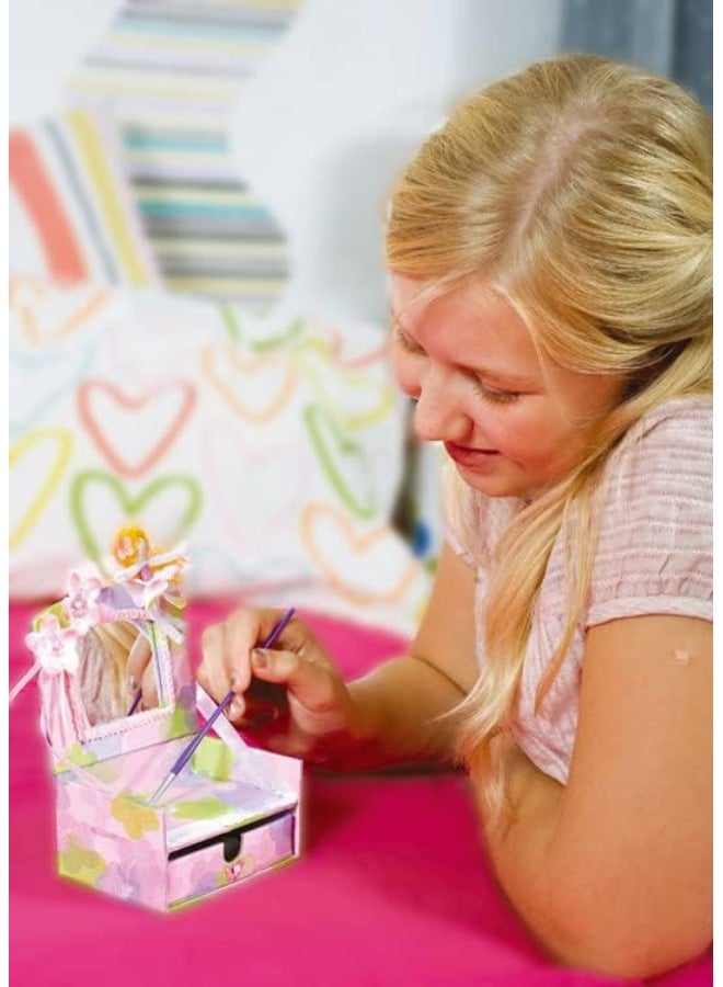 4m صندوق مرآة الجنية الخاص بك من 4M – مجموعة حرف يدوية لصندوق خشبي للأطفال من عمر 5 سنوات فما فوق | قم بطلاء وتزيين صندوق مجوهرات صغير مع مرآة وبريق | هدية إبداعية ساحرة للأطفال | 00‑02738 - Image 2