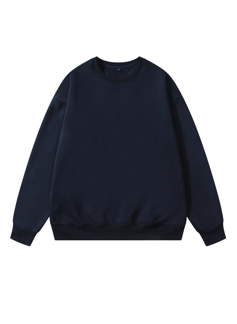 Loquat - Solid Color Men's Wool Thickened Sweatshirt Nave Blue - Image 1