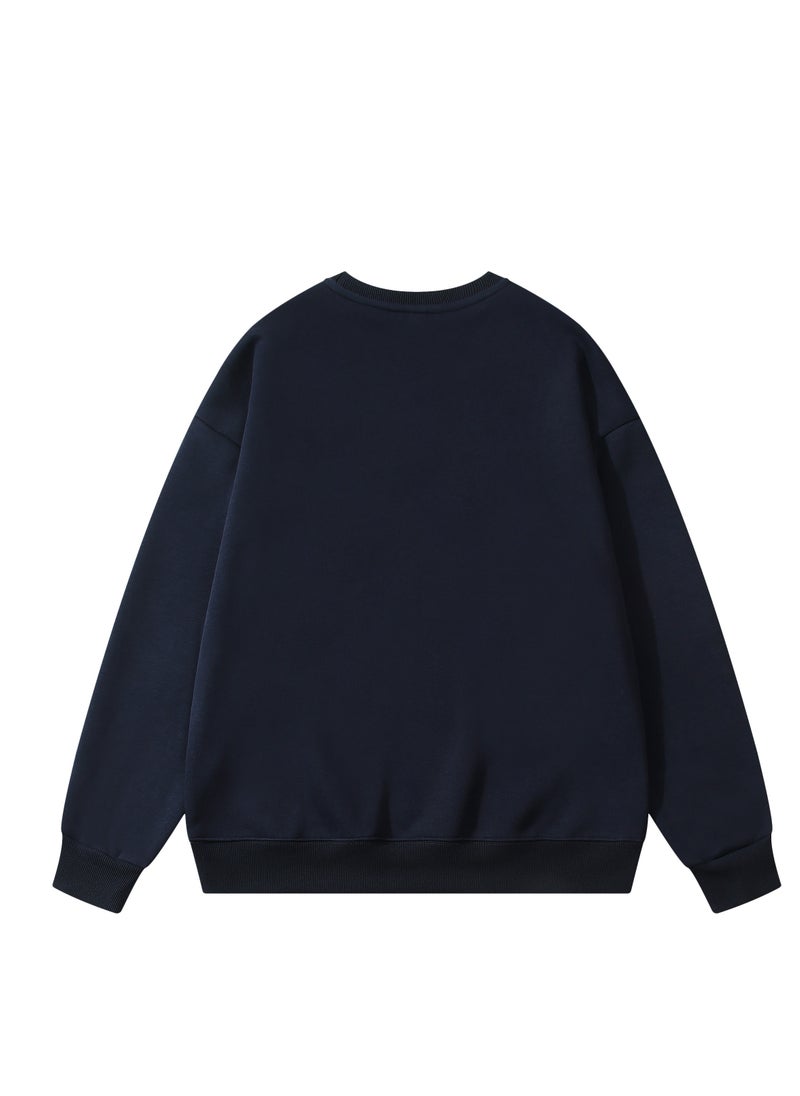 Loquat - Solid Color Men's Wool Thickened Sweatshirt Nave Blue - Image 1